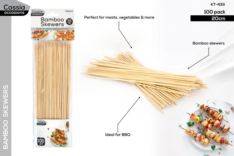 Skewers - Bamboo 20cm x 3mm Pack of 100